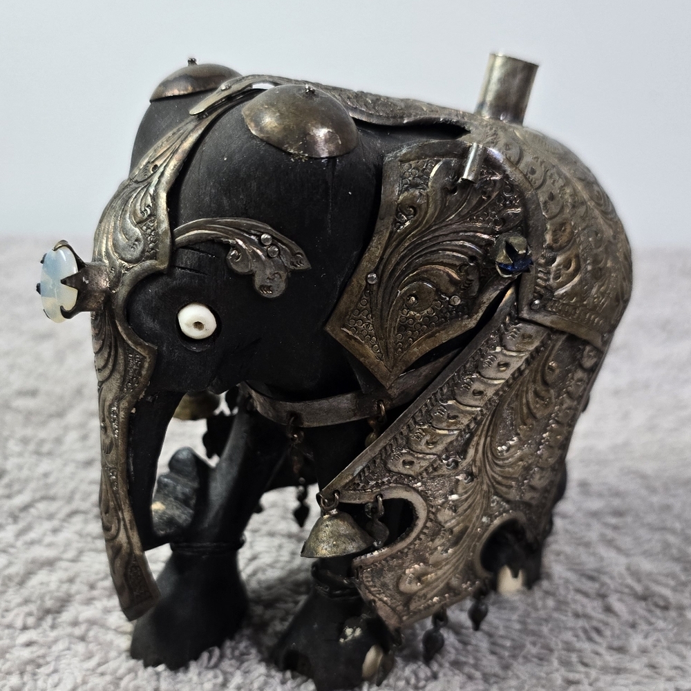 Decorative Elephant Figurine with Silver Accents